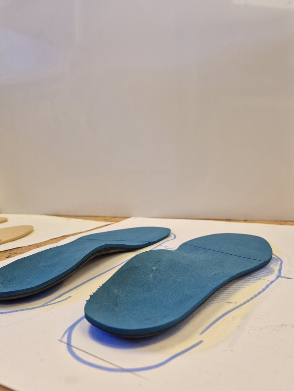 Otter Orthopädie & Schuhe - blaue Knick-/ Senkfuß-Einlage auf Blaudruck.